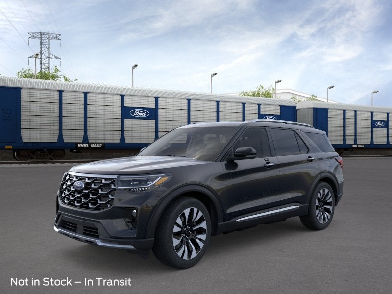 2026 Ford Explorer Platinum in Agate Black Metallic — front three-quarter view