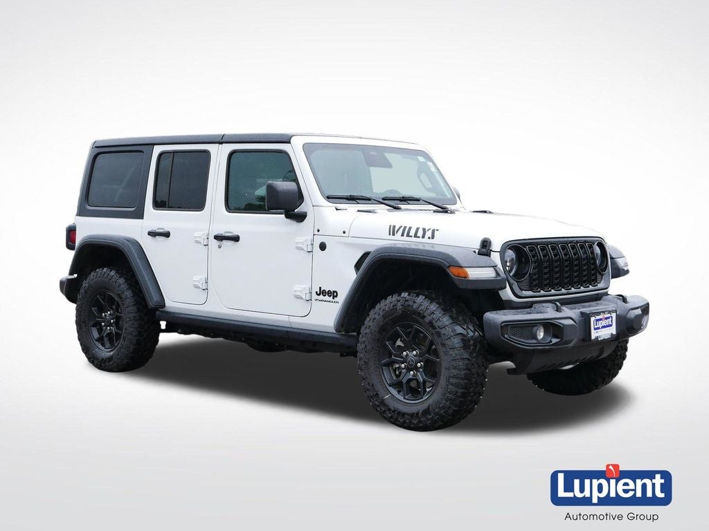 2025 Jeep Wrangler Willys in Bright White Clearcoat — front three-quarter view
