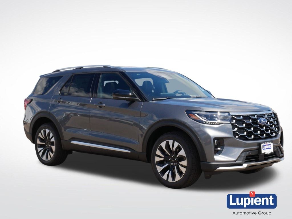 2026 Ford Explorer Platinum in Carbonized Gray — front three-quarter view