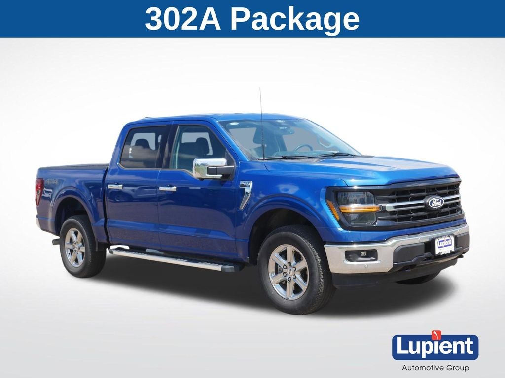2024 Ford F-150 XLT in Atlas Blue Metallic — front three-quarter view